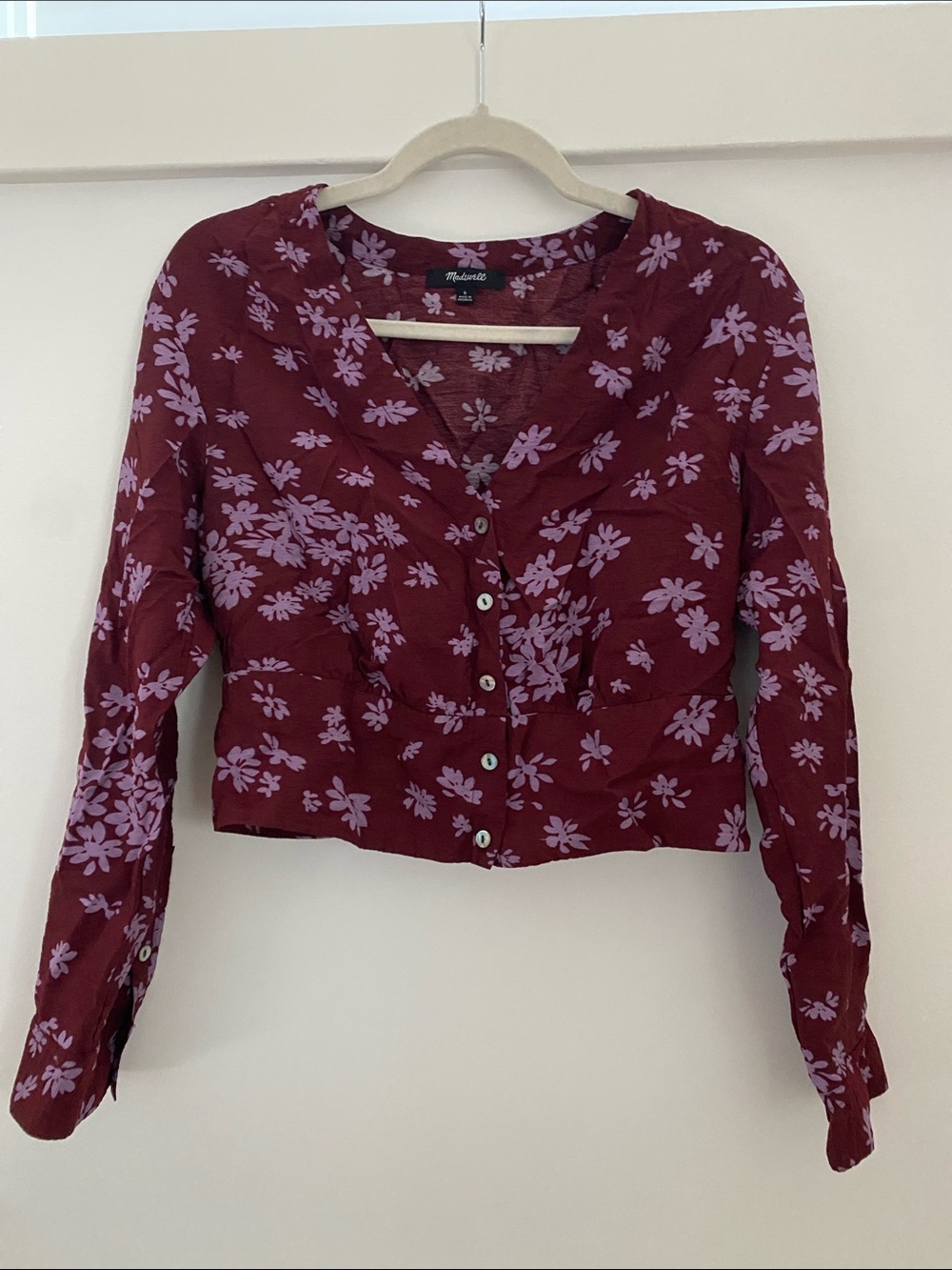 Madewell Burgundy Floral Button-Front Crop Top